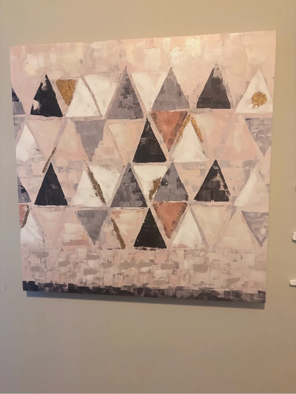 Geometric Triangle Abstract Wall Art in Blush, Black & Gold Accents
